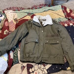 Garage Olive Jacket with White Sherpa Lining